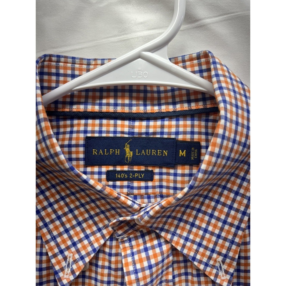 Ralph Lauren Mens Size Medium Blue Orange Striped Button Down Shirt